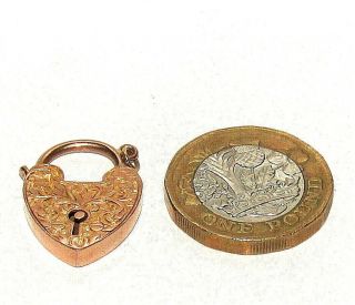 Rare Antique Collectable Rare 9ct Rose Gold Engraved Heart Padlock Pendant 2.  9g