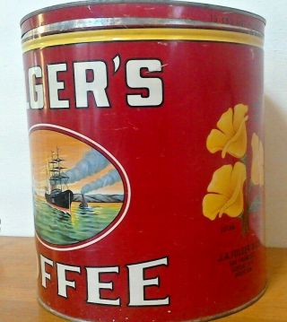 Rare Huge 15 Lb Vintage Folgers Golden Gate Coffee Tin Drip Silex