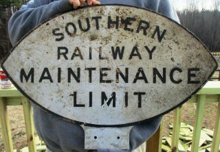 Antique Rare Southern Railway Maintenance Limit Large Heavy Metal Sign