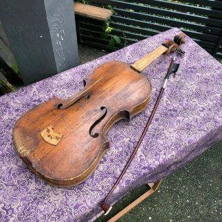 WOW RARE ANTIQUE 1800s UNKNOWN VIOLIN FIDDLE VIOLA,  BOW TIGER WOOD 2