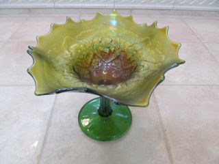 Vintage Northwood Green Carnival Glass Blossomtime Compote Rare