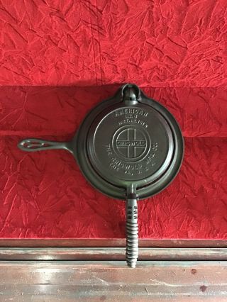 Rare Antique Griswold No.  8 Cast Iron Waffle All Marked Fancy Handle