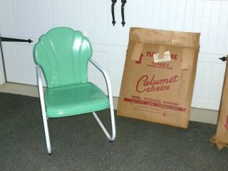Rare Vintage Metal Clam Shell Chair Lawn - Calument - 1930s Green 1 Of 2