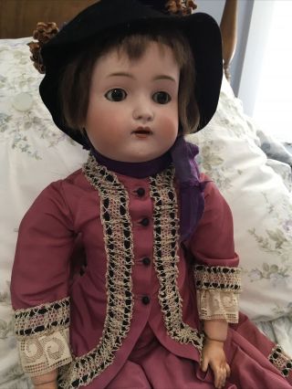 Rare Antique Bruno Schmidt Bsw Bisque German Doll Human Hair Wig Compo Jointed