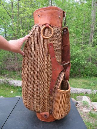 Vintage 1930s Wicker & Leather Golf Bag Extremely Rare Golf Collectible Pristine