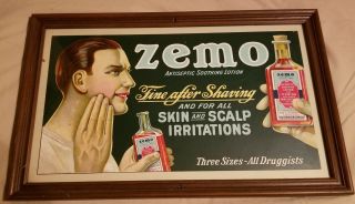Rare Vintage Zemo Antiseptic Soothing Lotion After Shaving Advertising Sign