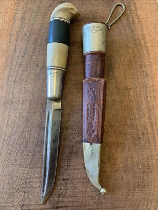 Vintage Rare Puukko Finland Signed Hunting Knife W/sheath - 7 3/4”