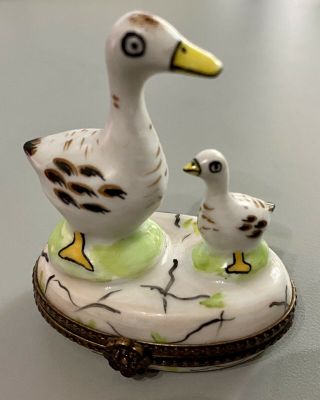 Limoges Goose And Chick Rare French Box Handmade In France Peint Main