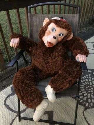 HUGE Vintage 60s My Toy Rubber Face Monkey Big Plush Stuffed Brown 36” 1960 RARE 2