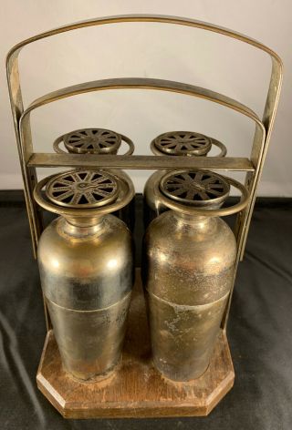 Four Vintage Napier Cocktail Shakers With Caddy Rare