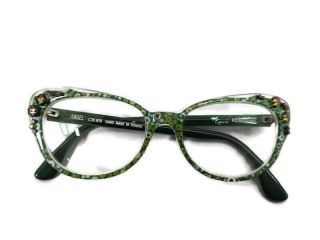 Rare Authentic Francis Klein Angel C28.  N19 Eyeglasses Frame Case Green Flowers