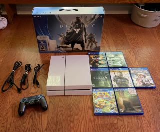 Rare Sony Ps4 500gb Destiny Glacier White Console With Games And Box/sleeve