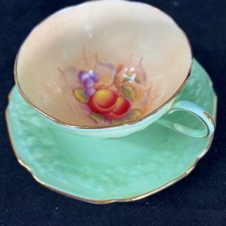 Rare Paragon England Hand Painted Fruit Centers Cloudy Borders Cup Saucer 7136