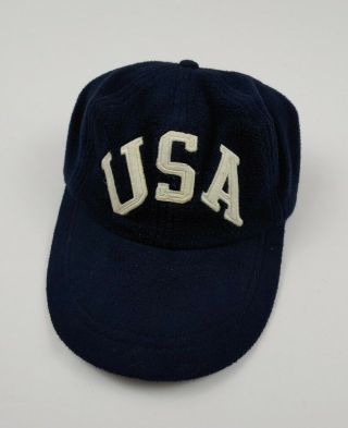 Vintage Polo Ralph Lauren Fleece Fitted Hat Usa Flag Rare Stadium Sport 92 90s