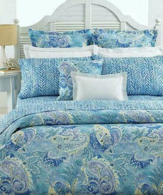 Rare Ralph Lauren Jamaica Paisley Blue 5pc Queen Comforter Sham Deco Pillow Set