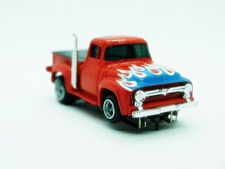 Aurora Afx 56 Ford Pick Up Vintage Slot Car Rare Red With Flames Pipes