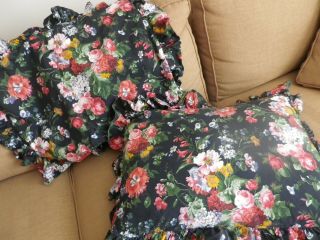 2 Rare Ralph Lauren Cossette Isadora Black Floral Standard Shams French Country