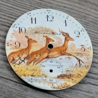 Qa1: Rare Vintage 16sz M1 Or M2 Hampden Deer Running Porcelain Pocket Watch Dial