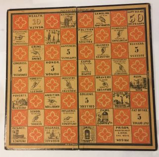 Rare Vintage Antique 1866 Checkered Game Of Life Milton Bradley