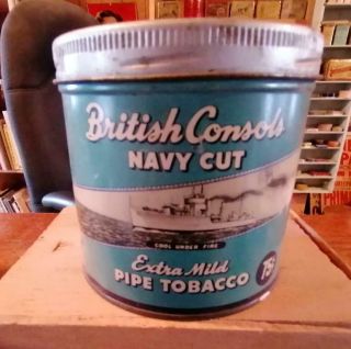 British Consols Navy Cut Extra Mild 75 Cents Tobacco Tin Navy Boat Canada Rare