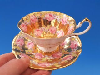 Rare Queen Anne Cup & Saucer With Roses And Heavy Gold Gilding 1 Of 4