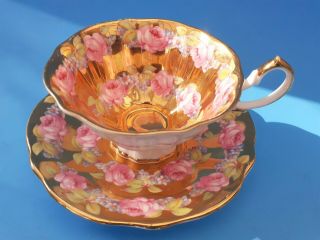 RARE QUEEN ANNE CUP & SAUCER WITH ROSES AND HEAVY GOLD GILDING 1 OF 4 4