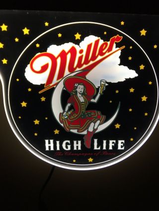 Vtg Art Deco Look Miller High Life Beer Girl On Moon Bar Light Up Sign Rare Ex,