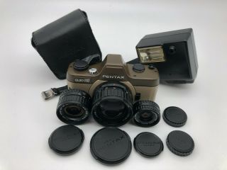 【rare,  Maroon Color,  Exc,  3】pentax Auto 110 Film Camera W/50mm,  24mm,  18mm W/flash