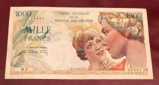 French Equatorial Africa Causse Central 1000 Franc Bank Note 1947 Pick 26 Rare
