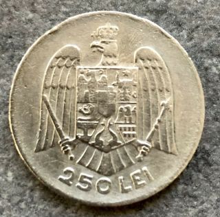 Romania 1935 250 Lei Carol Ii Silver Coin Very Rare 100