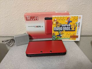 Nintendo 3ds Xl Red Console System W/ Rare Ips Top Screen