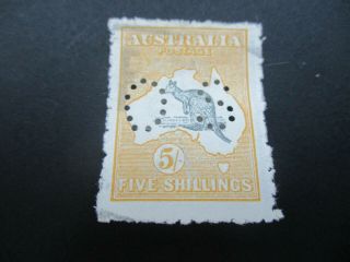 Kangaroo Stamps: 5/ - Yellow 2nd Watermark Perf Os - Rare - (c342)