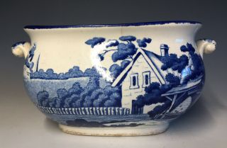 Rare 19th C Antique Blue And White Transferware Footed Vegetable / Gravy Tureen