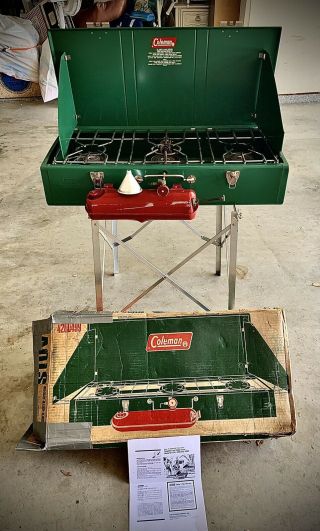 ✅ Coleman 426d Vintage 3 - Burner Gas Stove Camping Grill W/box Vintage - 1969 - Rare