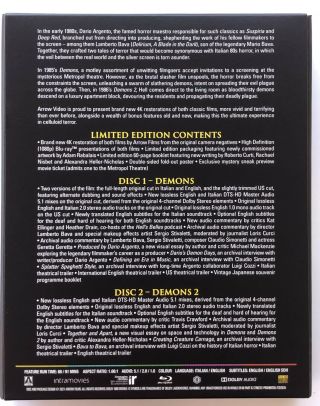Demons 1 & 2 (I & II) Blu Ray Limited Rare OOP Arrow REGION B Argento Box Horror 2