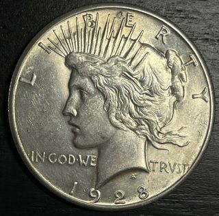 1928 Peace Dollar Xf,  Au,  Sharp Detail Rare Low Mintage,  Some Luster