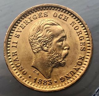 Sweden Gold 5 Kronor 1883 Ngc Unc Very Rare Key Date W/lowest Mintage 28.  000pc.
