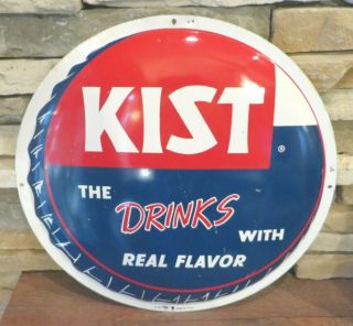 Rare Kist Soda Pop Bottle Cap Tin Metal Vintage Sign 15 " Embossed Button Domed