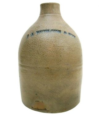 Rare Mid - 19th C J.  A.  Budlong & Son 2 Qt Stmpd Salt Glzd Stoneware Jug,  Prov,  Ri