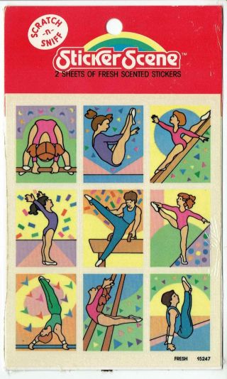 Rare Vintage Scratch & Sniff Package Stickers Fresh Gymnastics Kid Sticker Scene