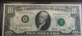 1969 - B $10 Federal Reserve Note Offset Printing Error Full Back To Face Rare