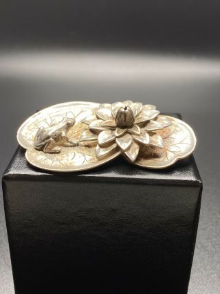 Antique Black Starr & Gorham Sterling Silver Brooch Frog Lilly Pad Flower Rare