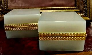 Vintage Antique Rare French Royal Grayish 2 Opaline Boxes.  Wow Extremely Rare