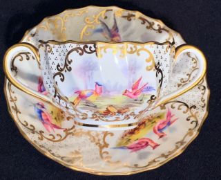 Rare Antique Victorian W.  T.  Copelands England Spode Bouillon Cup & Saucer Gold
