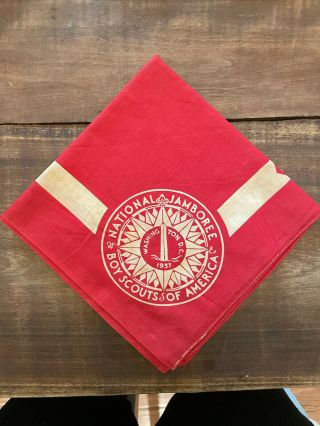 1937 National Jamboree Full Square Red Neckerchief And Patch,  Bsa,  Vintage Rare
