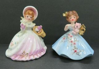 Josef Originals Vintage Figurines Rare Girl With Teddy Bear And Girl W Mittens
