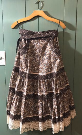 Rare Vintage Gunne Sax Jessica’s Gunnies Prairie Boho Lace Calico Midi Skirt 7 S