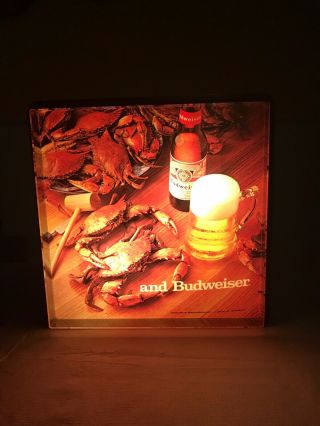Vintage 1978 Budweiser Beer Light Up Sign Maryland Crabs Bar Advertising Rare