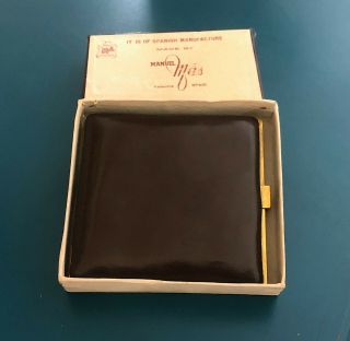 Rare Vintage Cigarette Case Leather Gold - Tone Clasp Trim Valencia Spain