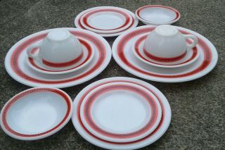 12 Piece Vintage Pyrex Fleur De Lis Cherry Rare Usa Plates Berry Bowls Tea Cup